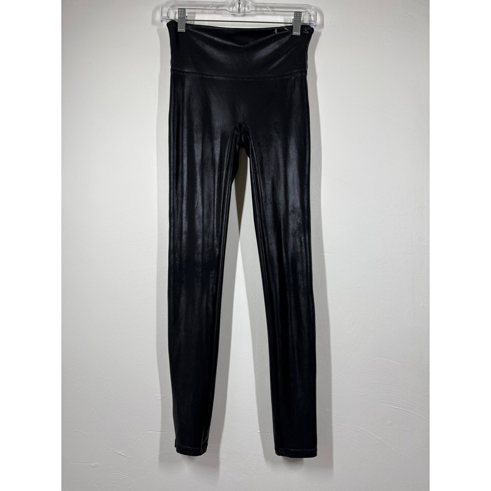 Spanx Womens Faux Leather Leggings Medium Black High Waisted Slimming Edgy Chic